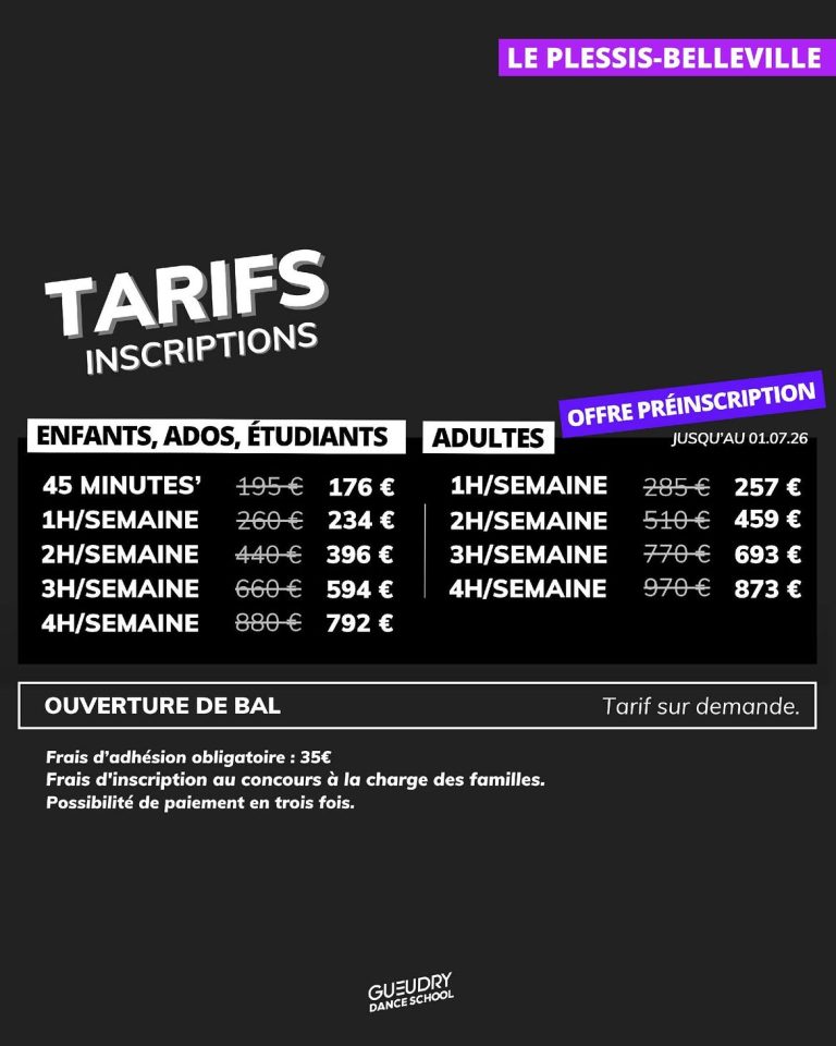 tarif-le-plessis-2026-2027